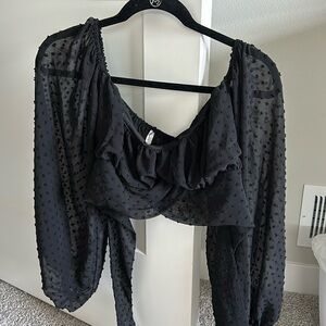 Lucy In the Sky Black Crop Top with Criss Cross Ties - Size L